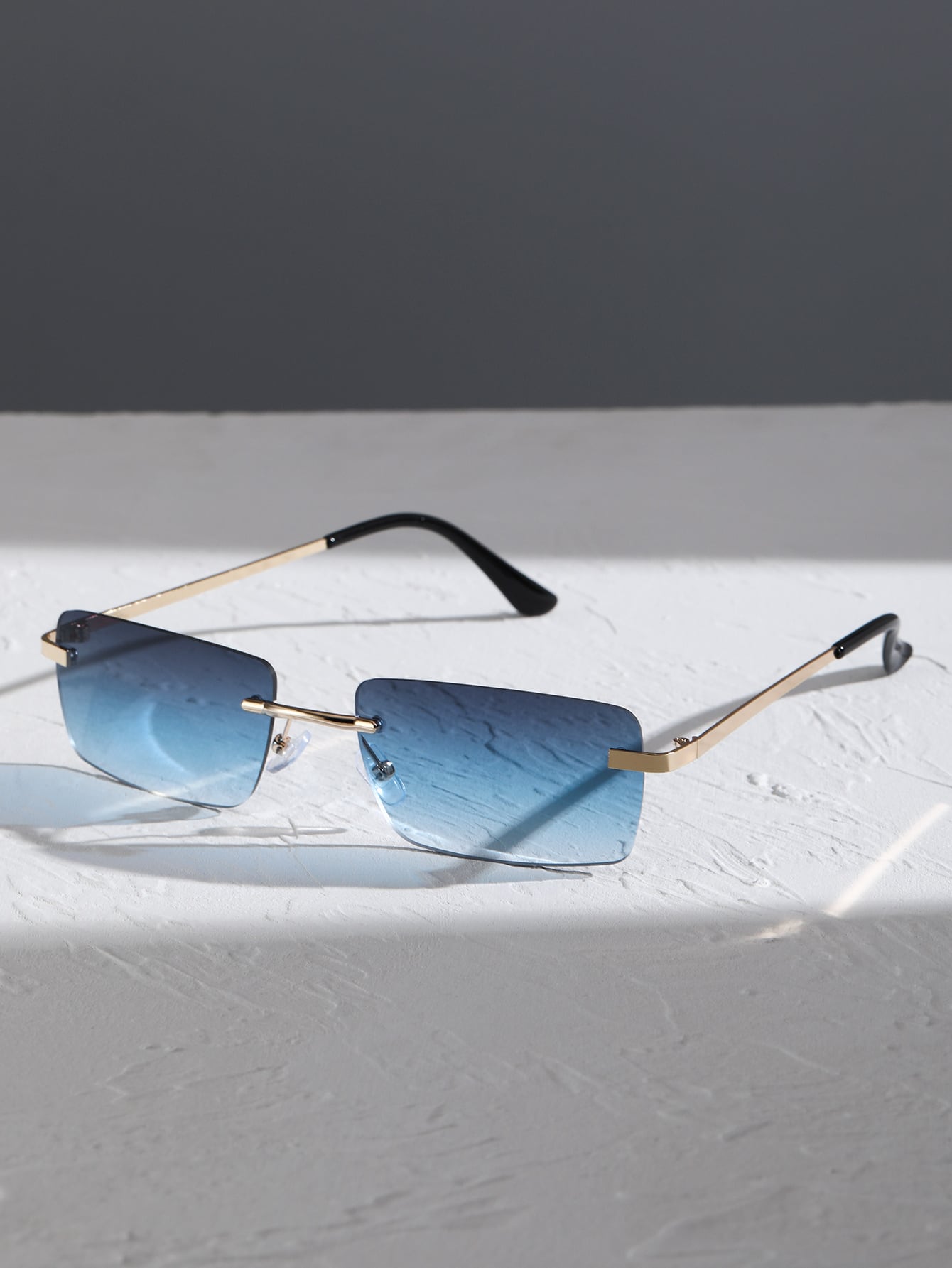 Men Trendy Square Rimless Fashion Glasses Blue Glasses