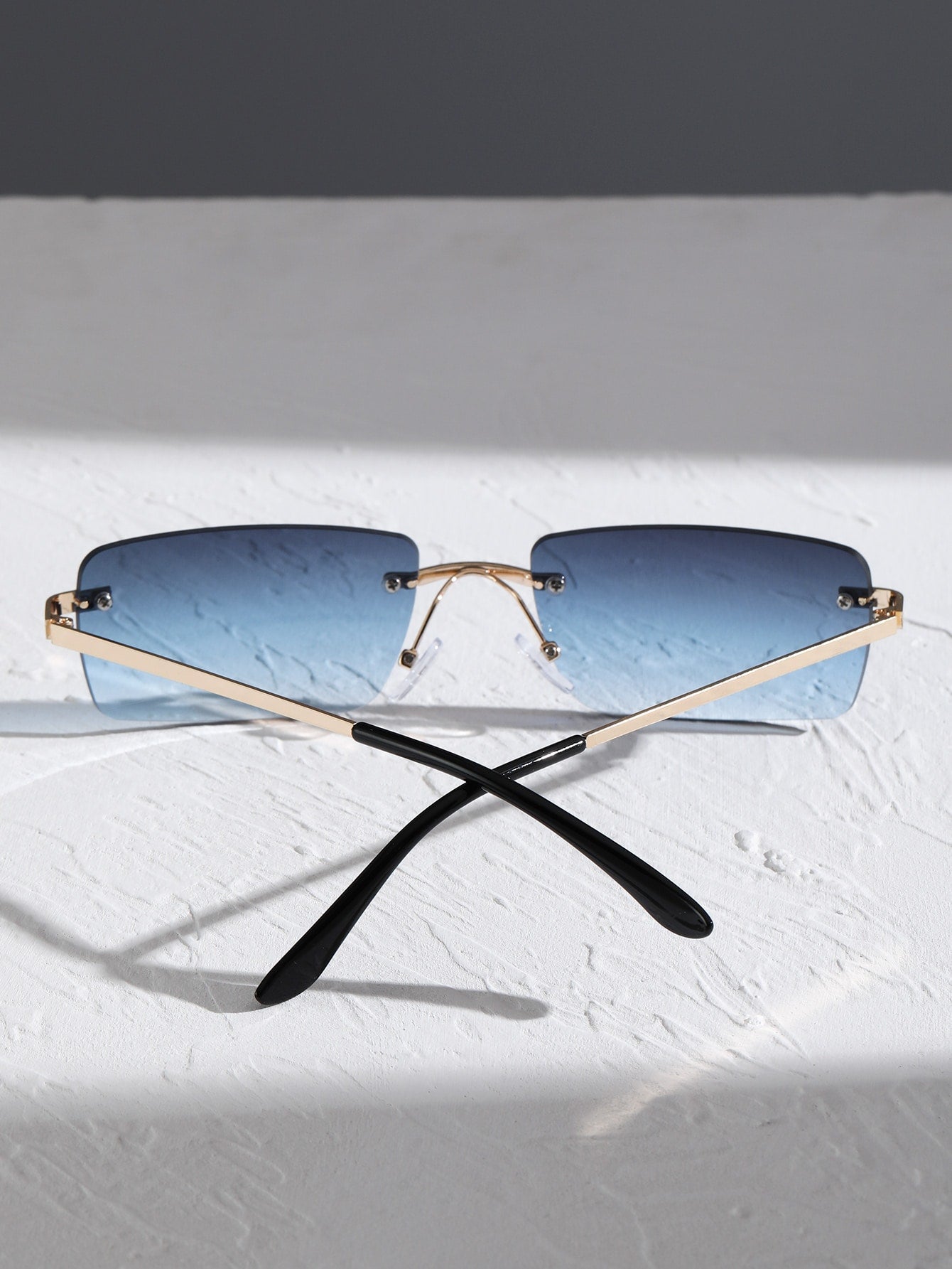 Men Trendy Square Rimless Fashion Glasses Blue Glasses