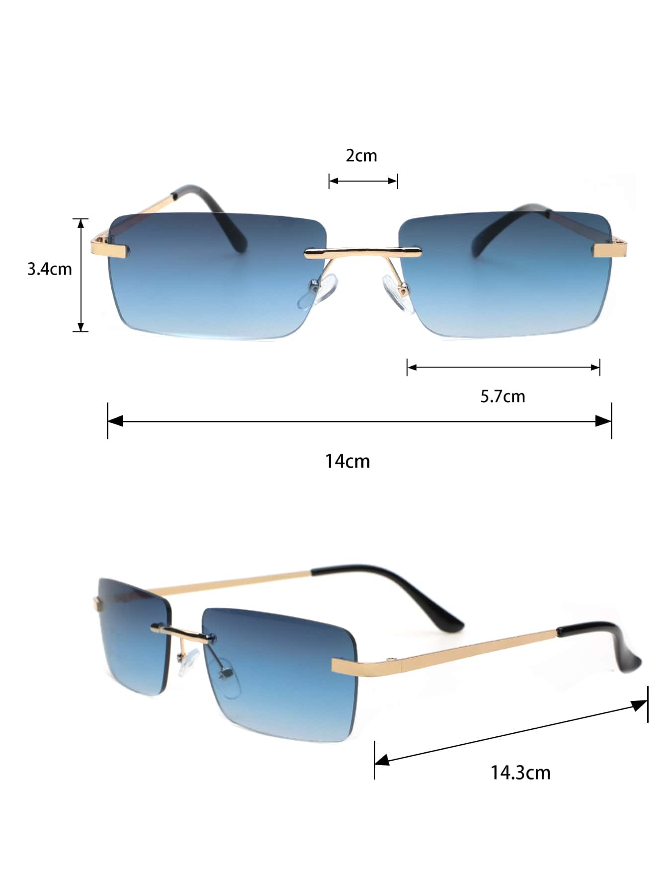 Men Trendy Square Rimless Fashion Glasses Blue Glasses