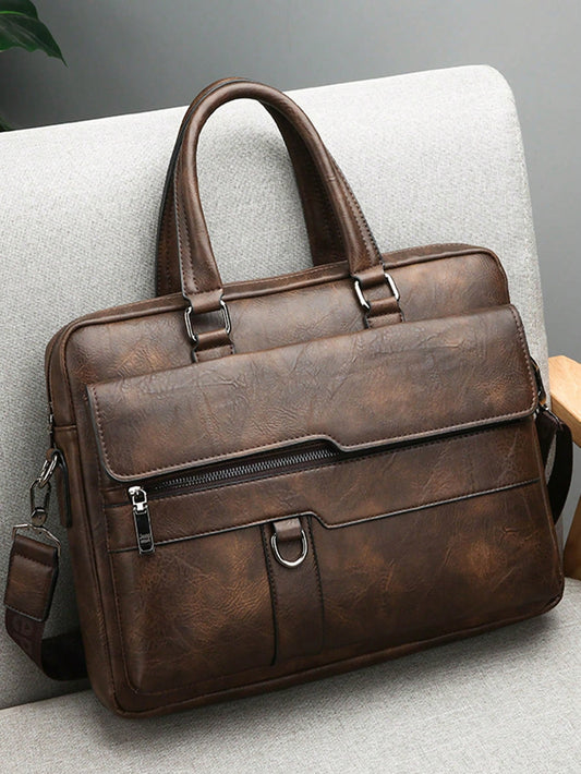 Large Classic Briefcase Double Handle Zipper Pu Vintage