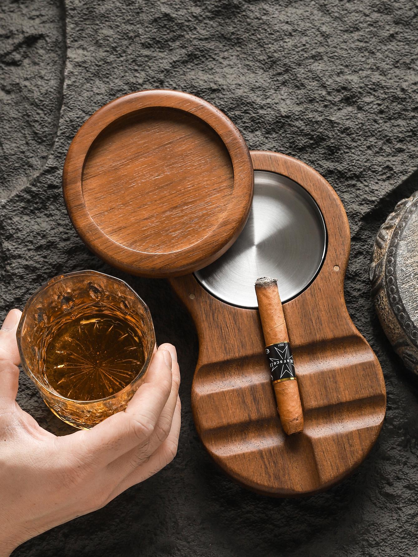 Wooden Ashtray With Lid