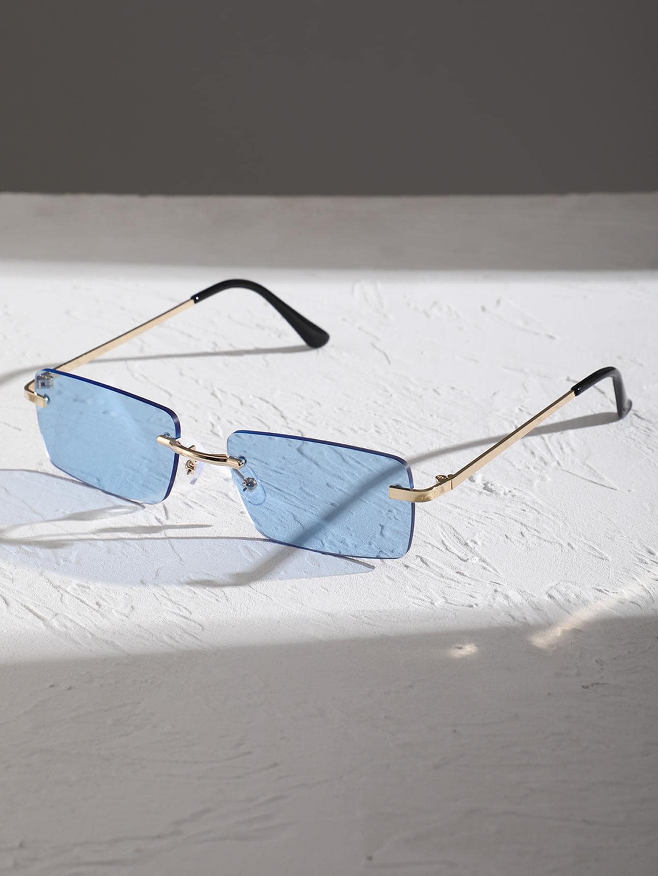 Men Trendy Square Rimless Fashion Glasses Blue Glasses