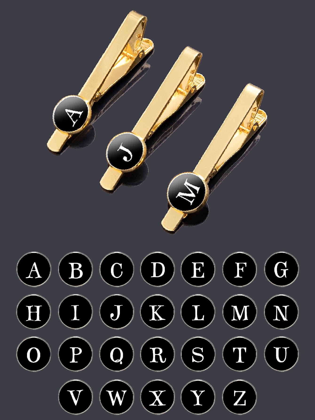 Circular Gemstone Letter Tie Clip