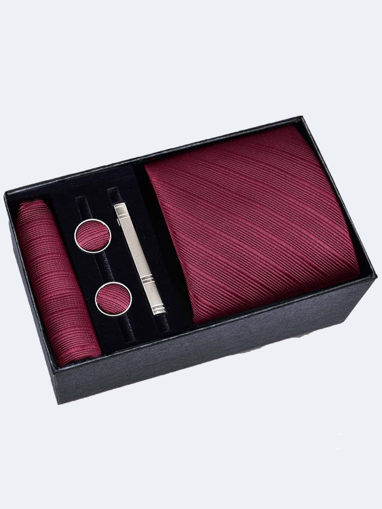 Men's 5-piece Tie Set With 8cm Striped Necktie, Tie Bar, Pocket Square And Cufflinks