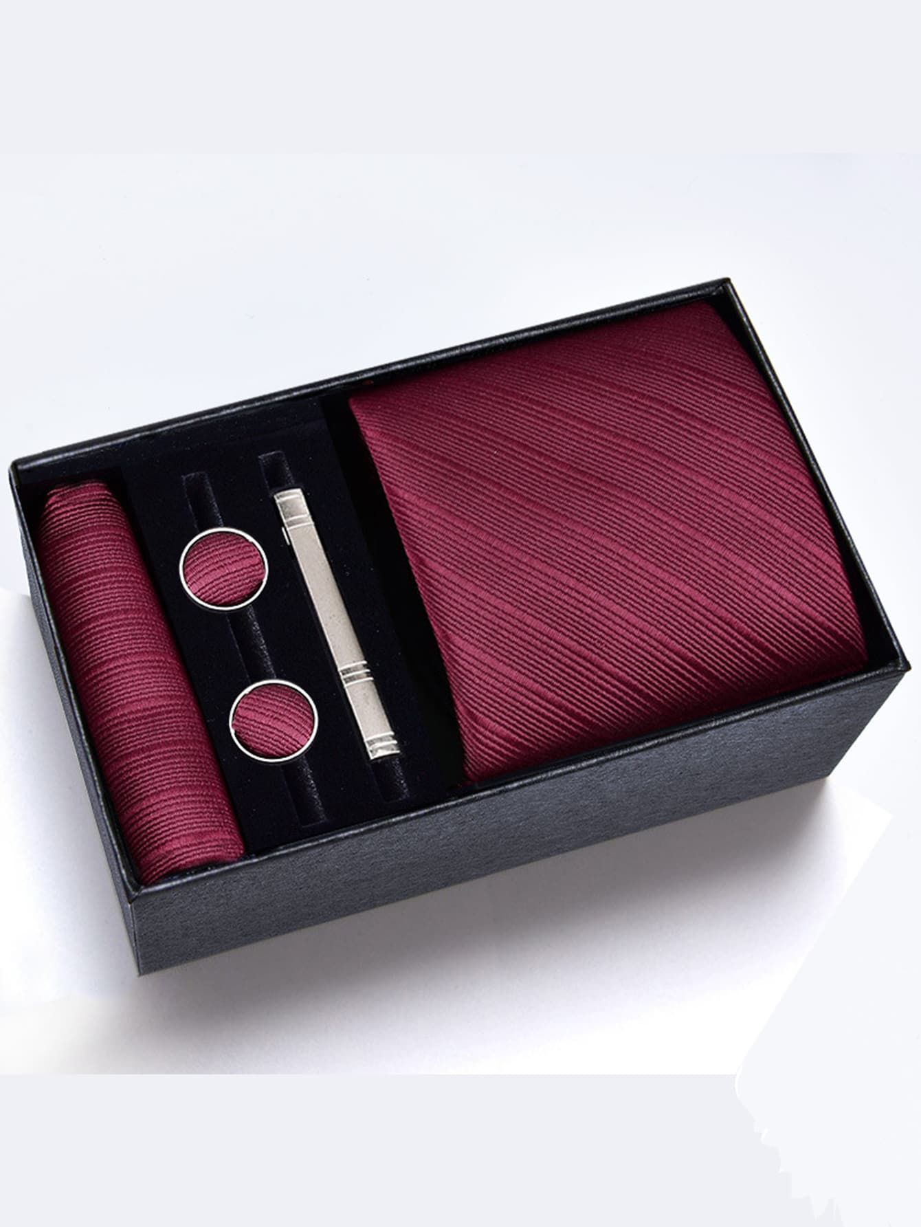 Men's 5-piece Tie Set With 8cm Striped Necktie, Tie Bar, Pocket Square And Cufflinks