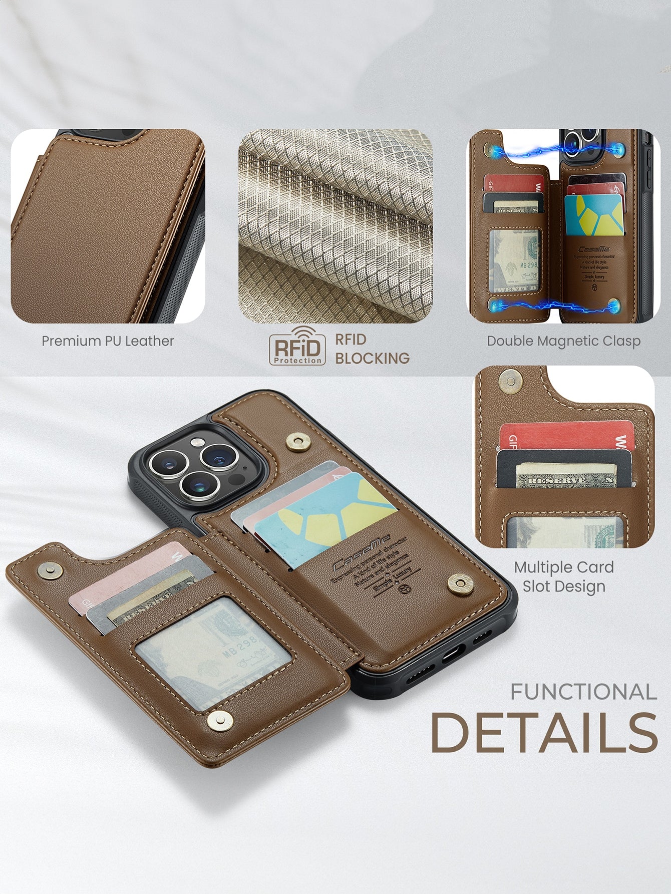 PU Leather Flip Phone Case With Rfid Blocking Card Slot Compatible With iPhone