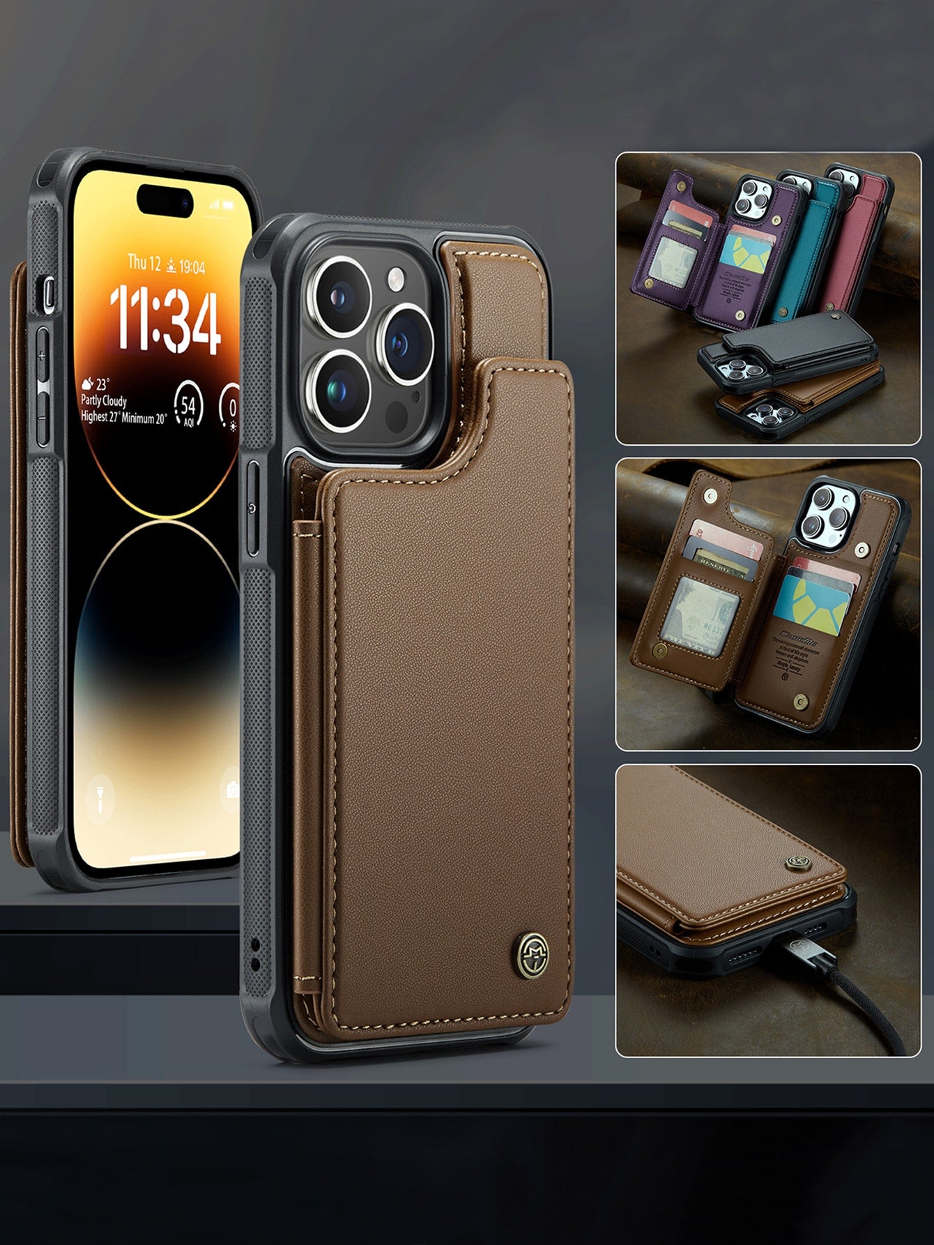 PU Leather Flip Phone Case With Rfid Blocking Card Slot Compatible With iPhone