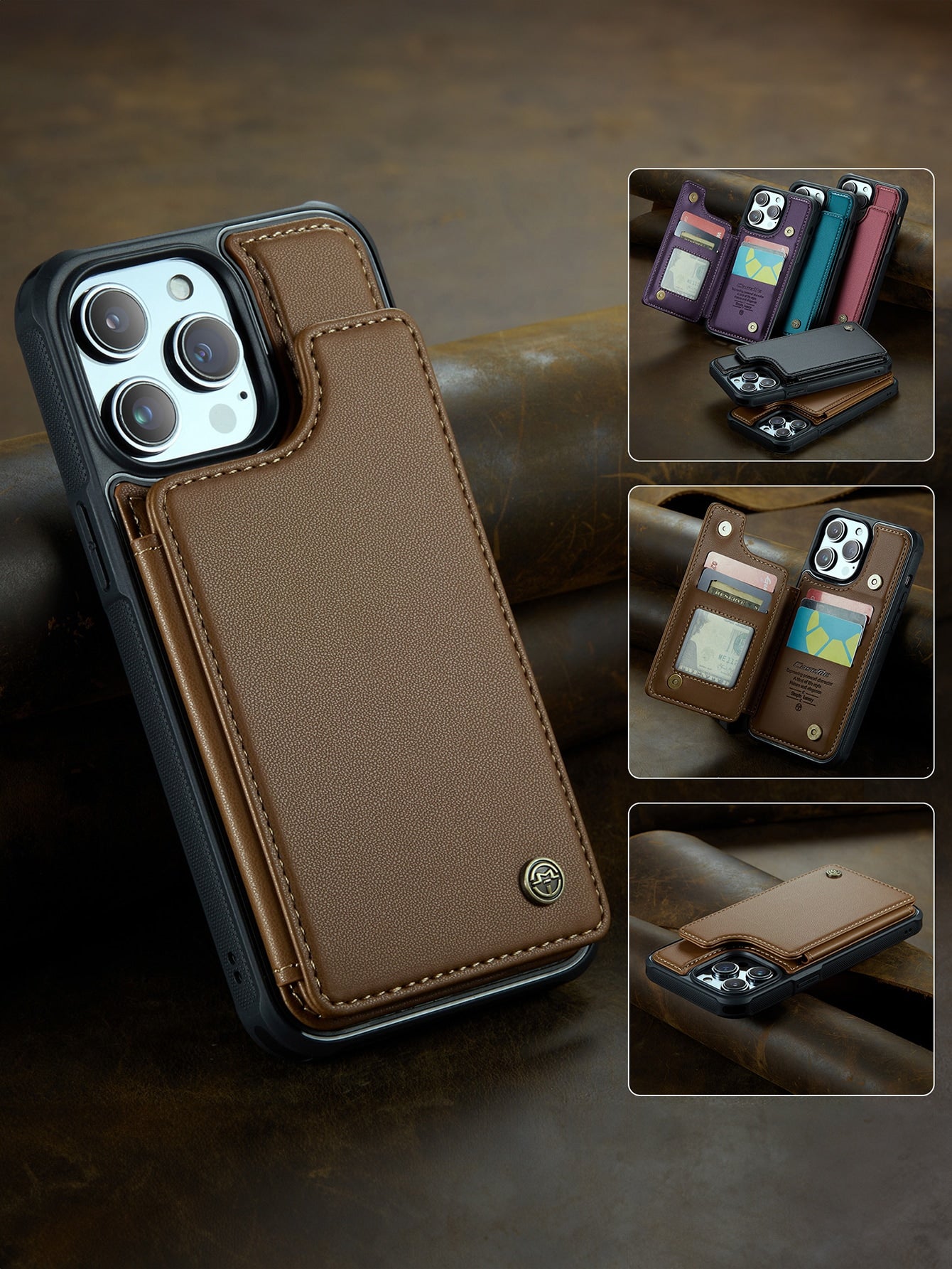 PU Leather Flip Phone Case With Rfid Blocking Card Slot Compatible With iPhone