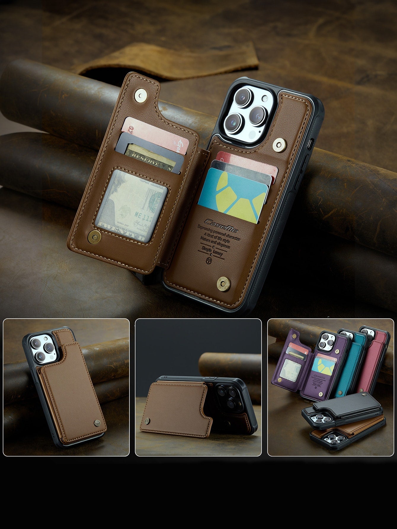 PU Leather Flip Phone Case With Rfid Blocking Card Slot Compatible With iPhone