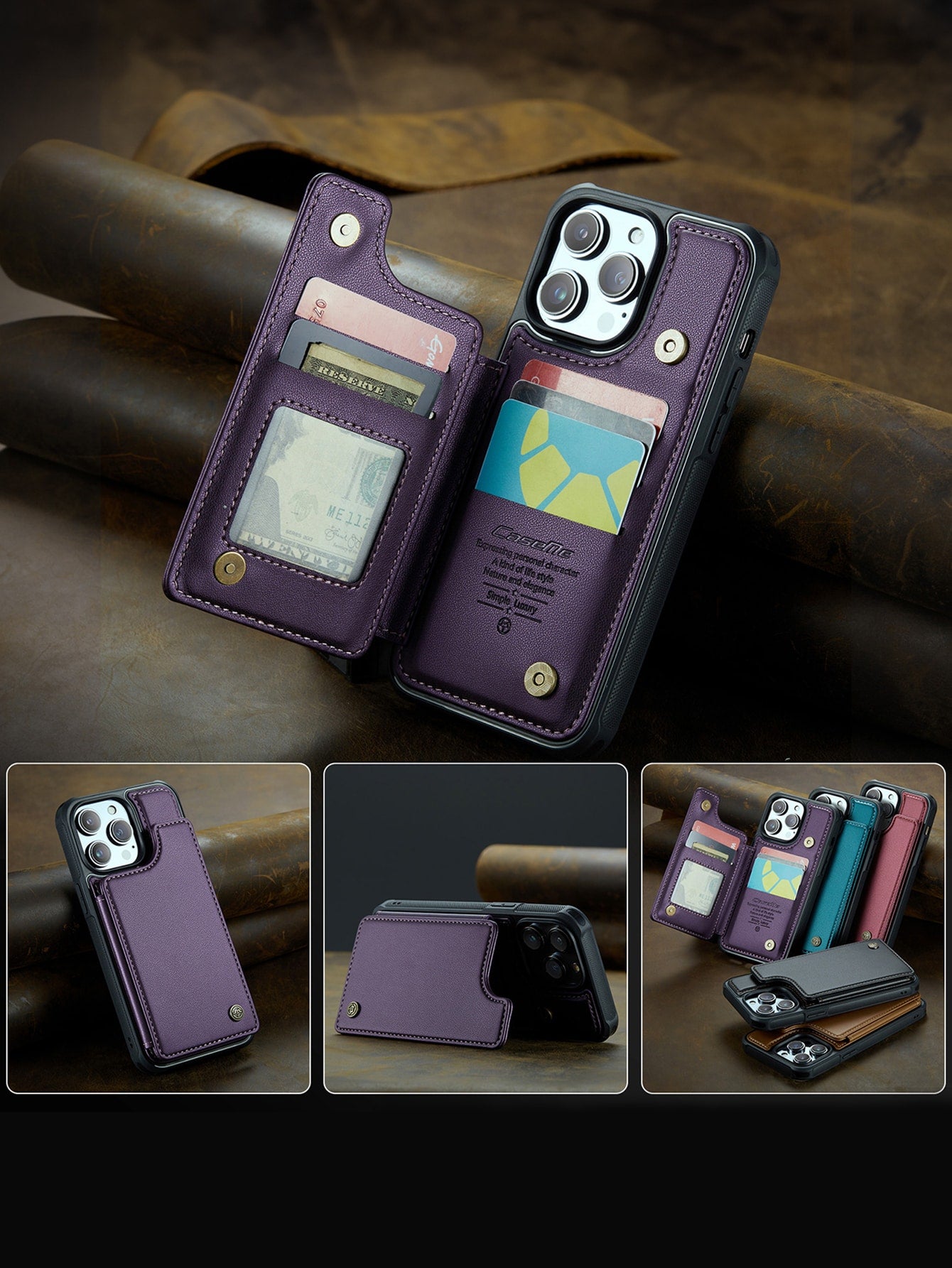 PU Leather Flip Phone Case With Rfid Blocking Card Slot Compatible With iPhone