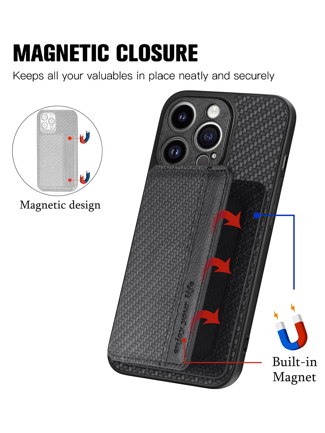 Solid Phone Case With Card Holder