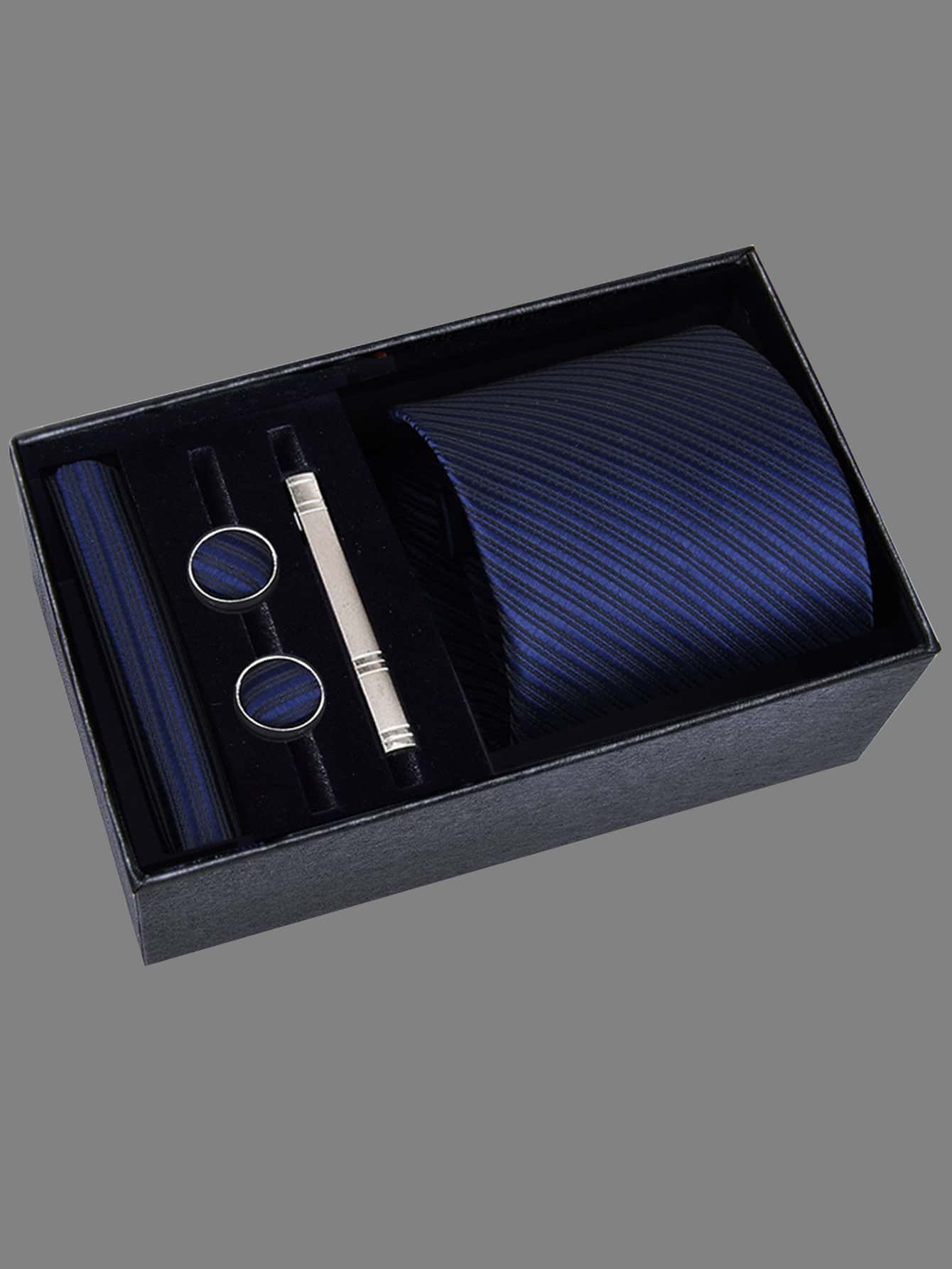 Men's 5-piece Tie Set With 8cm Striped Necktie, Tie Bar, Pocket Square And Cufflinks