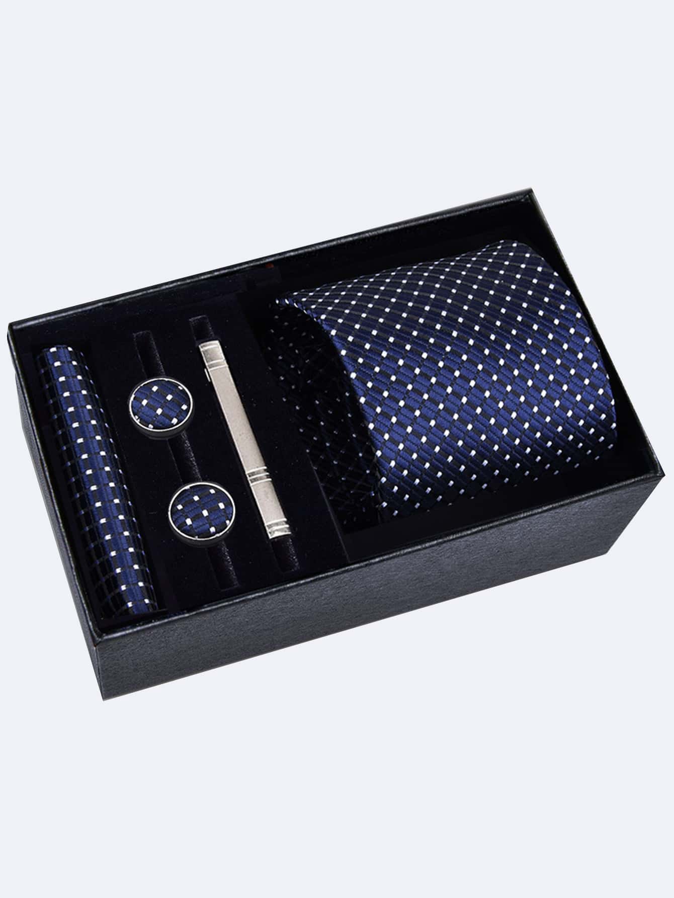 Men's 5-piece Tie Set With 8cm Striped Necktie, Tie Bar, Pocket Square And Cufflinks