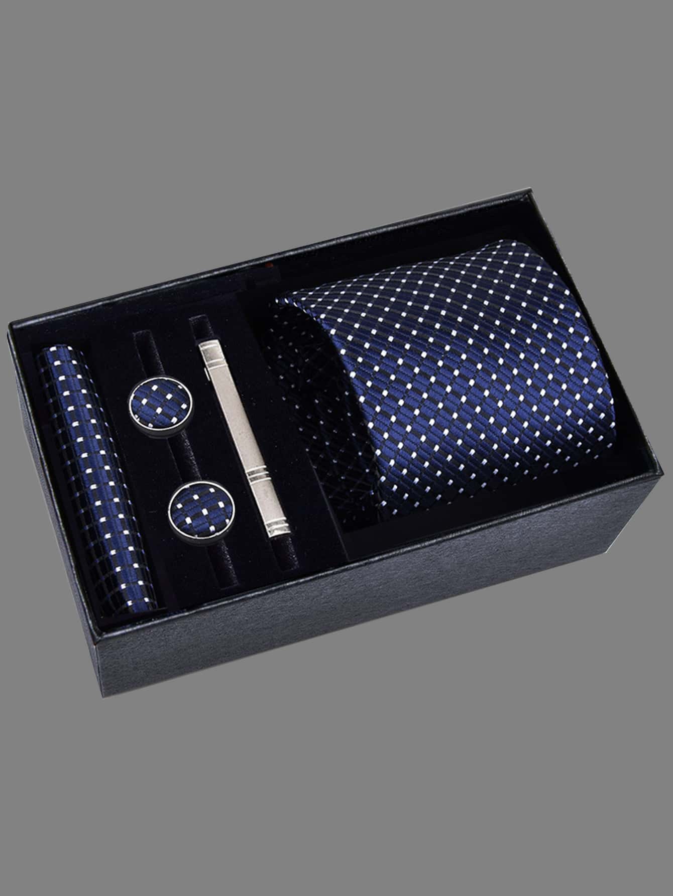 Men's 5-piece Tie Set With 8cm Striped Necktie, Tie Bar, Pocket Square And Cufflinks