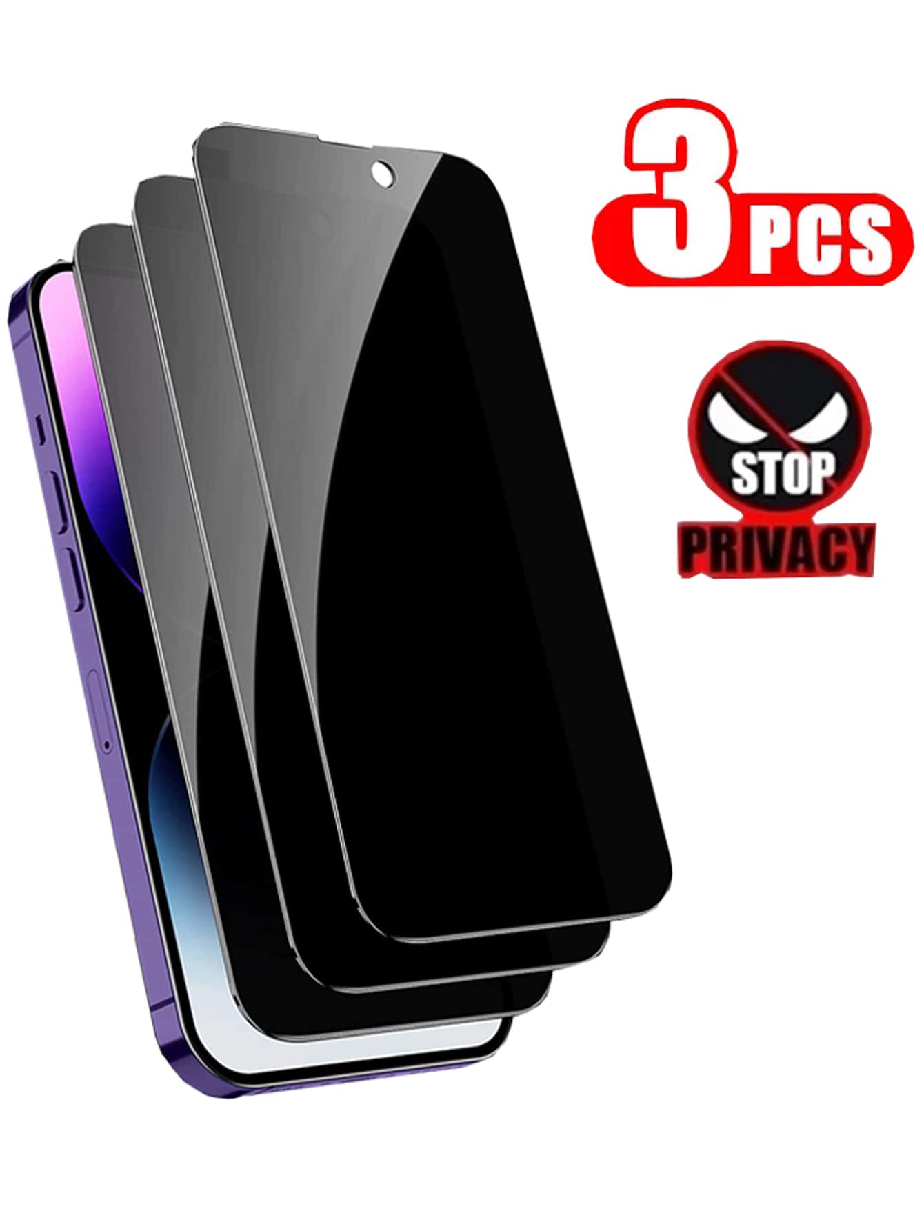 3pcs set Anti peep Full Cover Tempered Glass Screen Protector