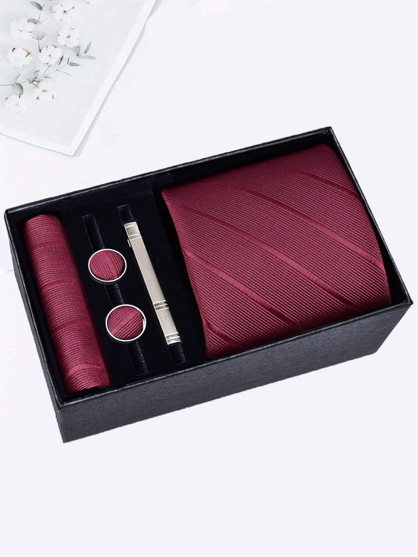 Men's 5-piece Tie Set With 8cm Striped Necktie, Tie Bar, Pocket Square And Cufflinks