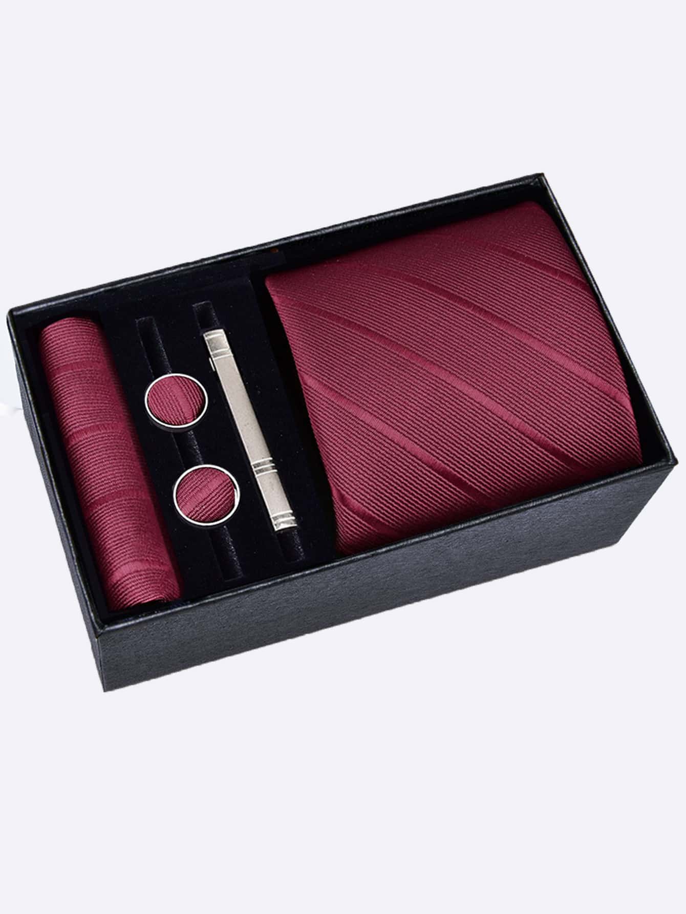 Men's 5-piece Tie Set With 8cm Striped Necktie, Tie Bar, Pocket Square And Cufflinks