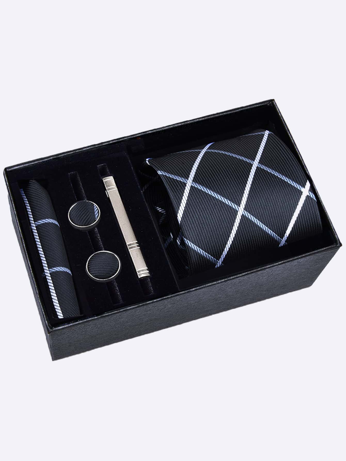 Men's 5-piece Tie Set With 8cm Striped Necktie, Tie Bar, Pocket Square And Cufflinks