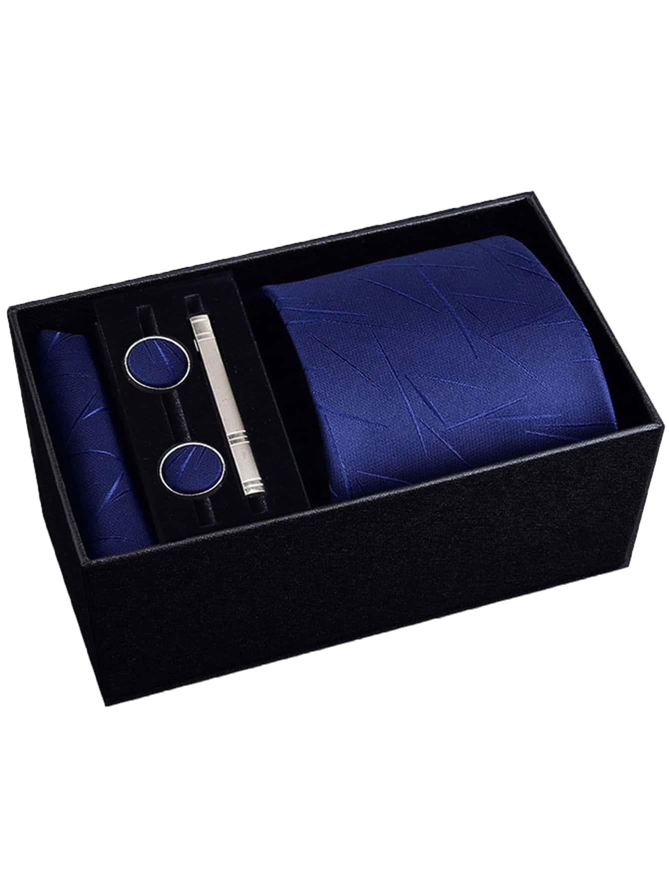 Men's 5-piece Tie Set With 8cm Striped Necktie, Tie Bar, Pocket Square And Cufflinks