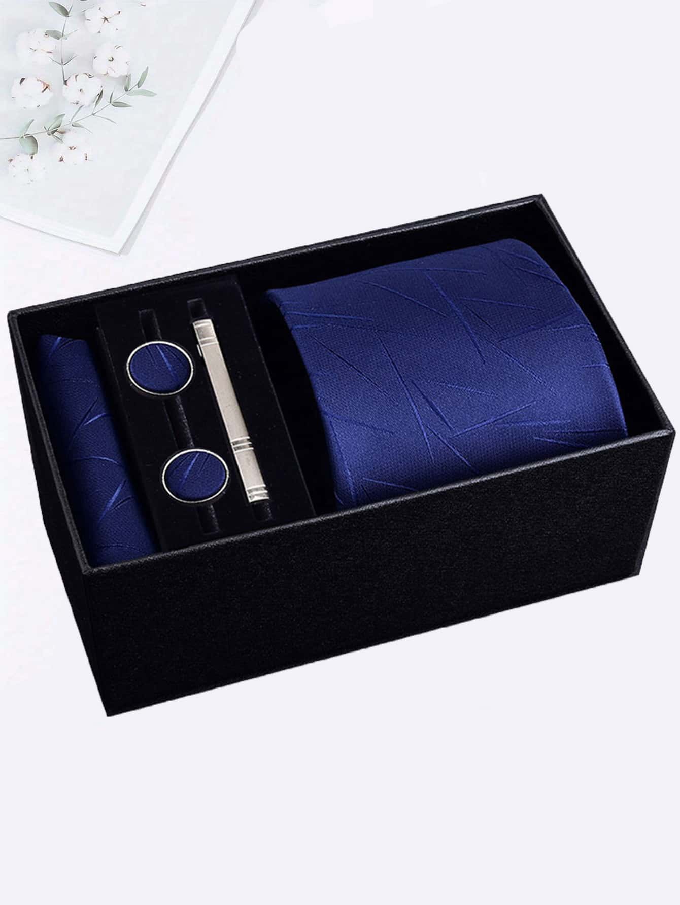 Men's 5-piece Tie Set With 8cm Striped Necktie, Tie Bar, Pocket Square And Cufflinks