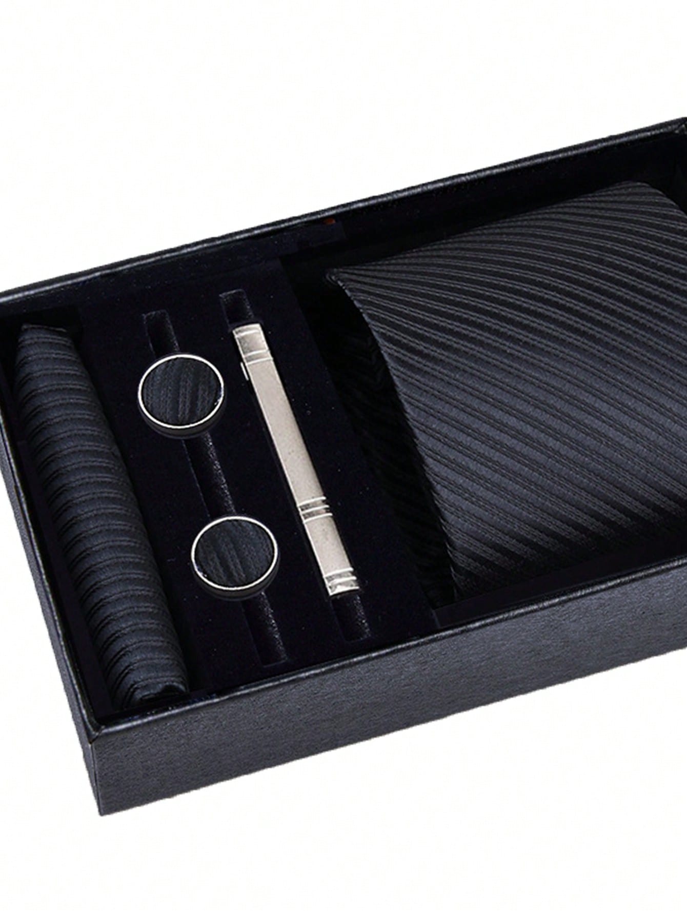 Men's 5-piece Tie Set With 8cm Striped Necktie, Tie Bar, Pocket Square And Cufflinks