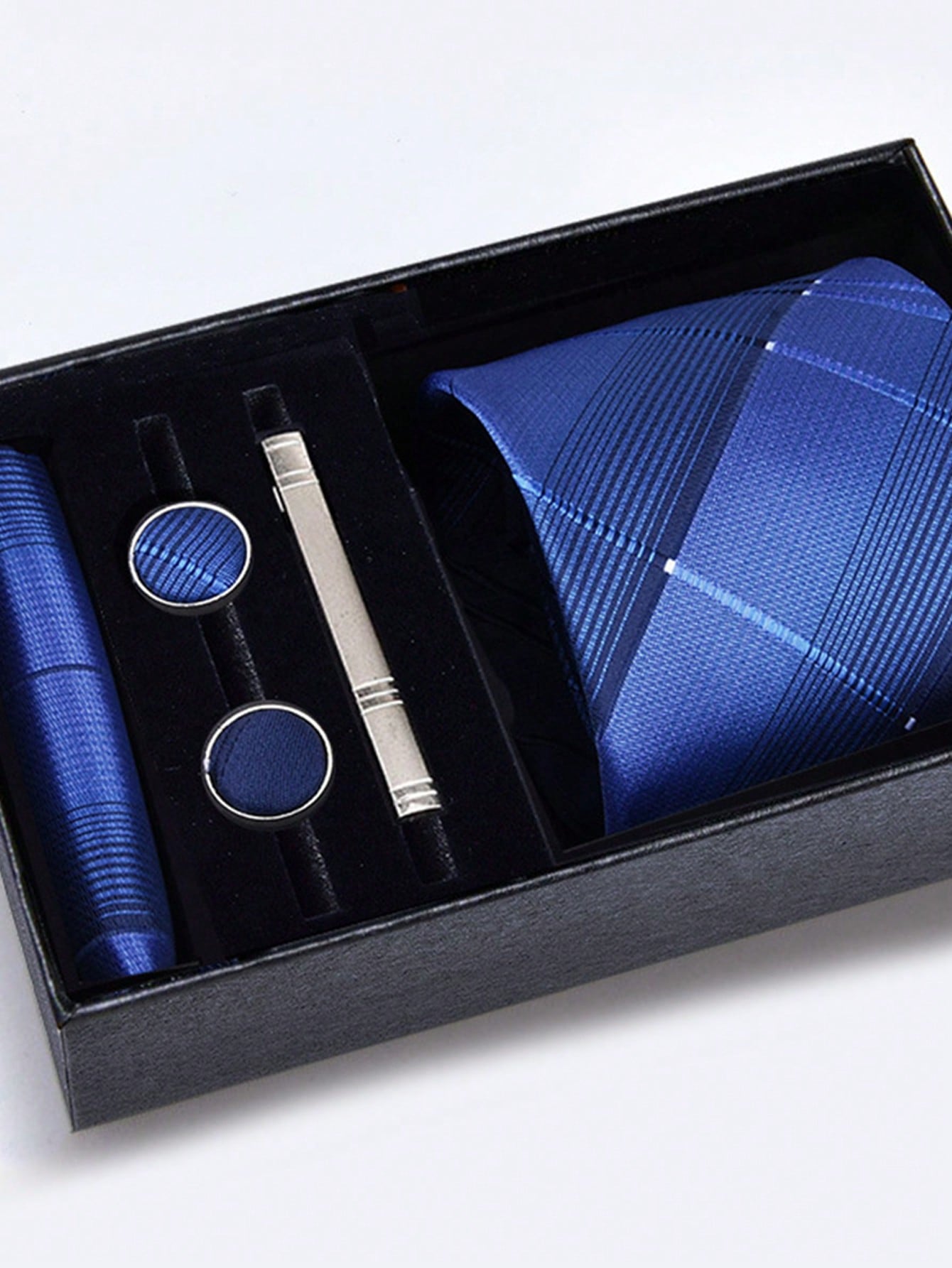 Men's 5-piece Tie Set With 8cm Striped Necktie, Tie Bar, Pocket Square And Cufflinks