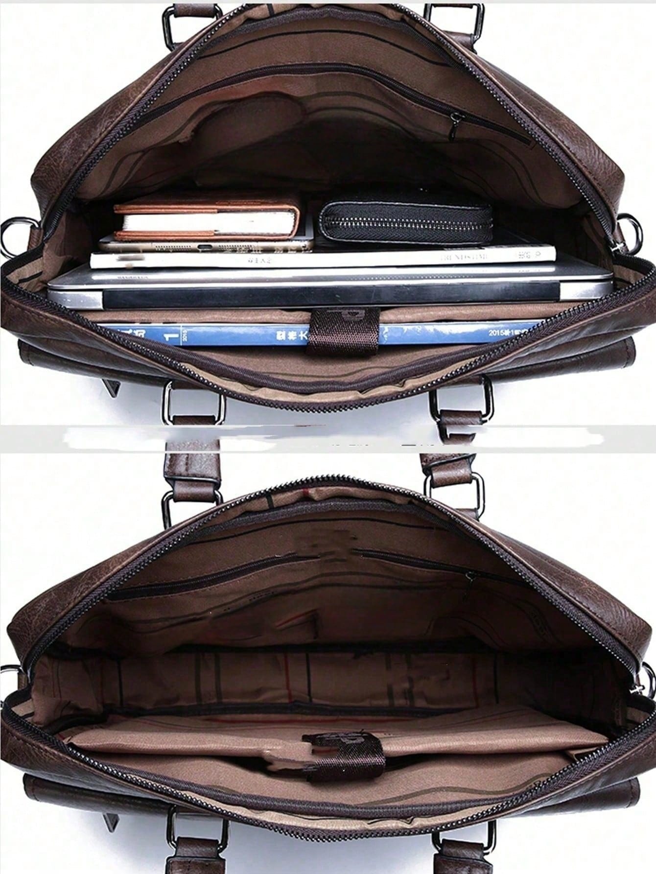 Large Classic Briefcase Double Handle Zipper Pu Vintage